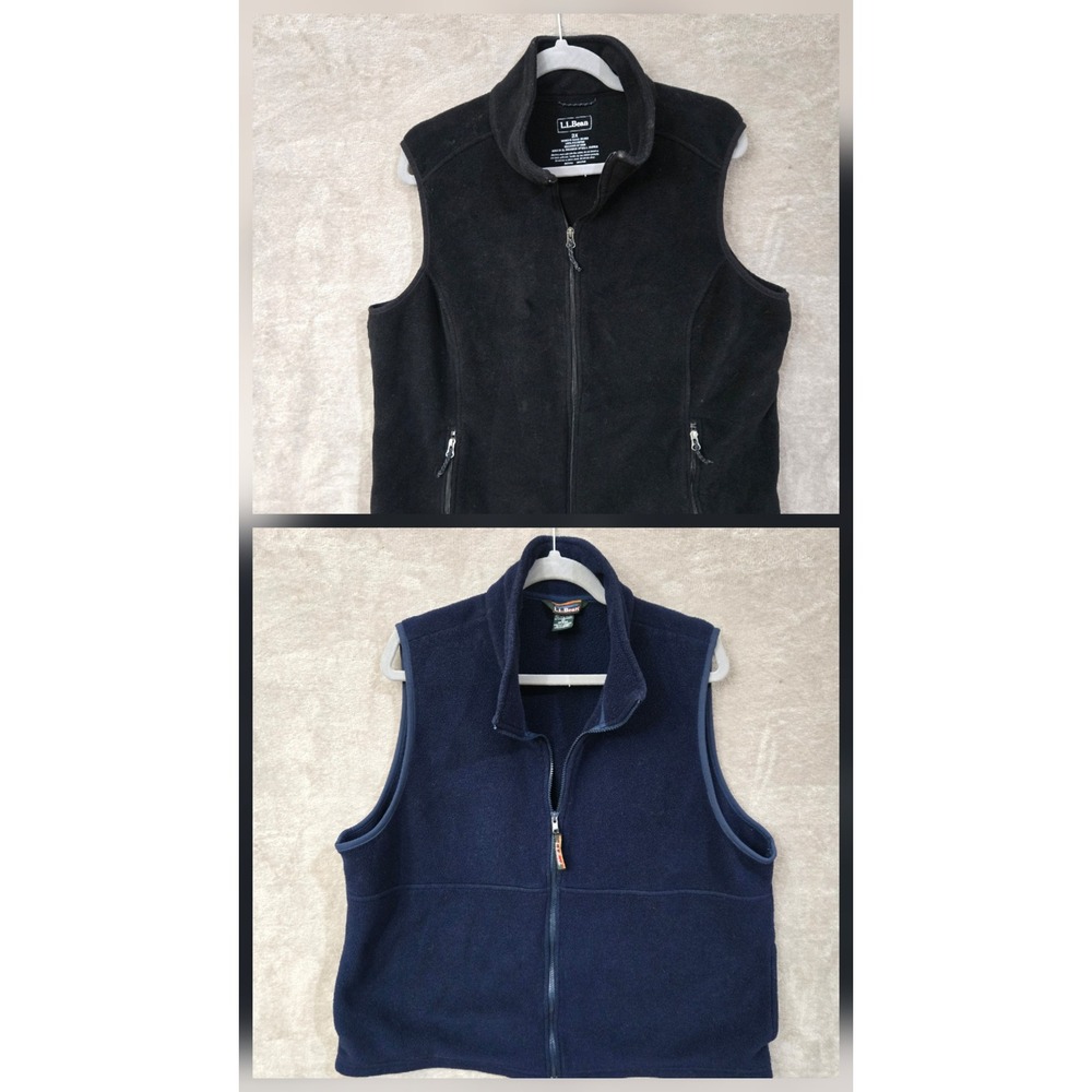 LL Bean Fleece Vest Women 2X Bundle Black Navy Blue Full Zip Polartec Gorpcore